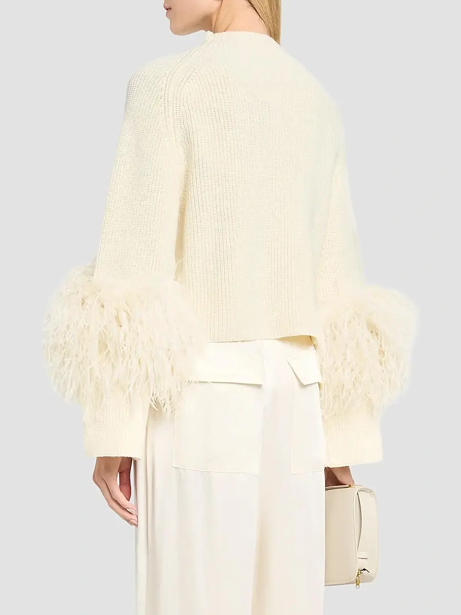 Lapointe Women's Merino Wool Feathers-Trim Sweater | Thumbnail 3 Lapointe Women's Merino Wool Feathers-Trim Sweater | Thumbnail 3