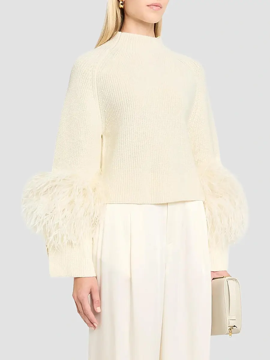 Lapointe Women's Merino Wool Feathers-Trim Sweater | Thumbnail 4 Lapointe Women's Merino Wool Feathers-Trim Sweater | Thumbnail 4