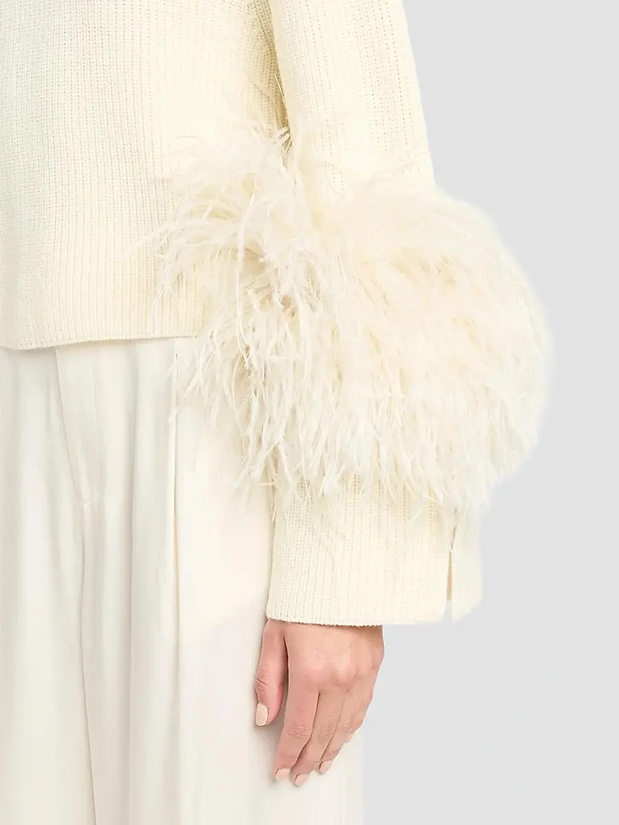 Lapointe Women's Merino Wool Feathers-Trim Sweater | Thumbnail 5 Lapointe Women's Merino Wool Feathers-Trim Sweater | Thumbnail 5