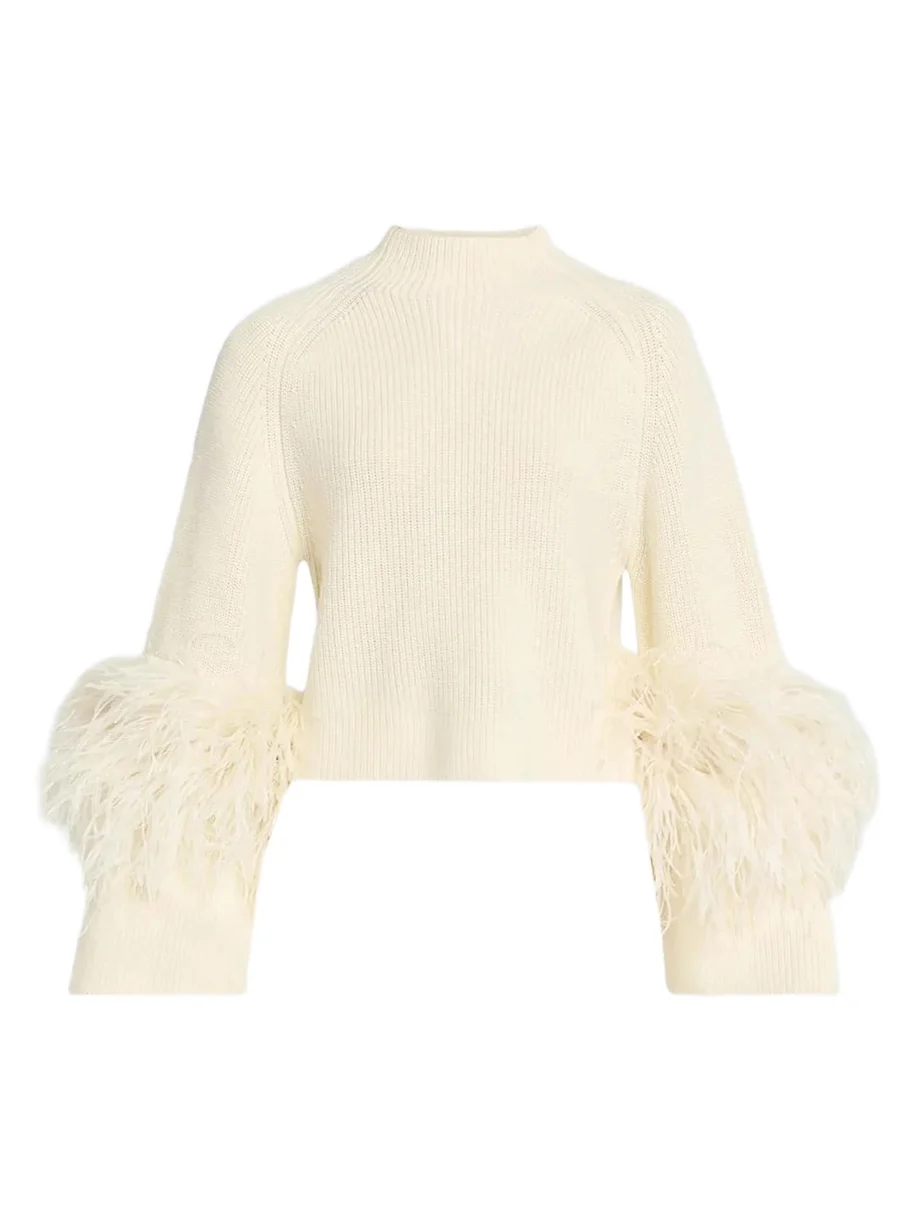 Women's Merino Wool Feathers-Trim Sweater Women's Merino Wool Feathers-Trim Sweater