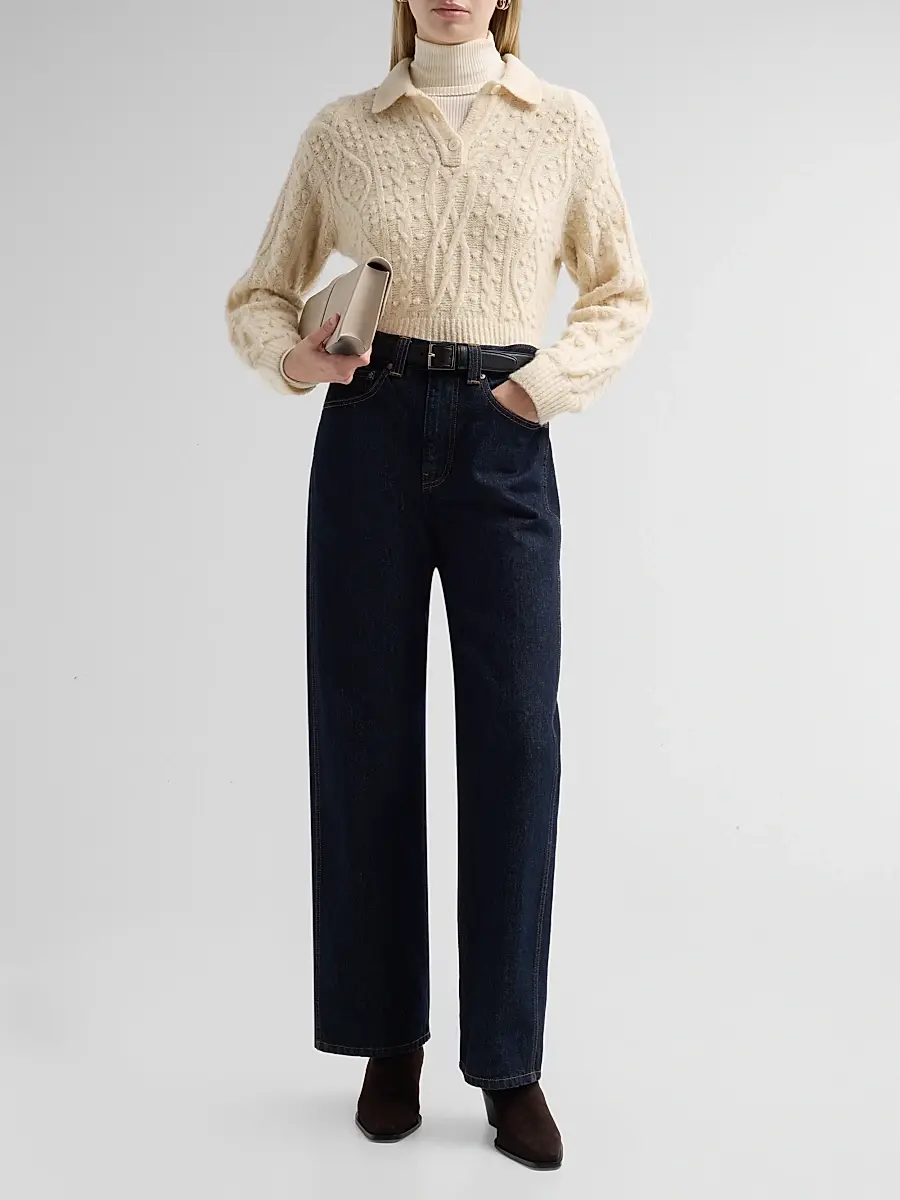 Toccin Women's Lisa Wool-Blend Cableknit Polo Sweater | Thumbnail 2 Toccin Women's Lisa Wool-Blend Cableknit Polo Sweater | Thumbnail 2
