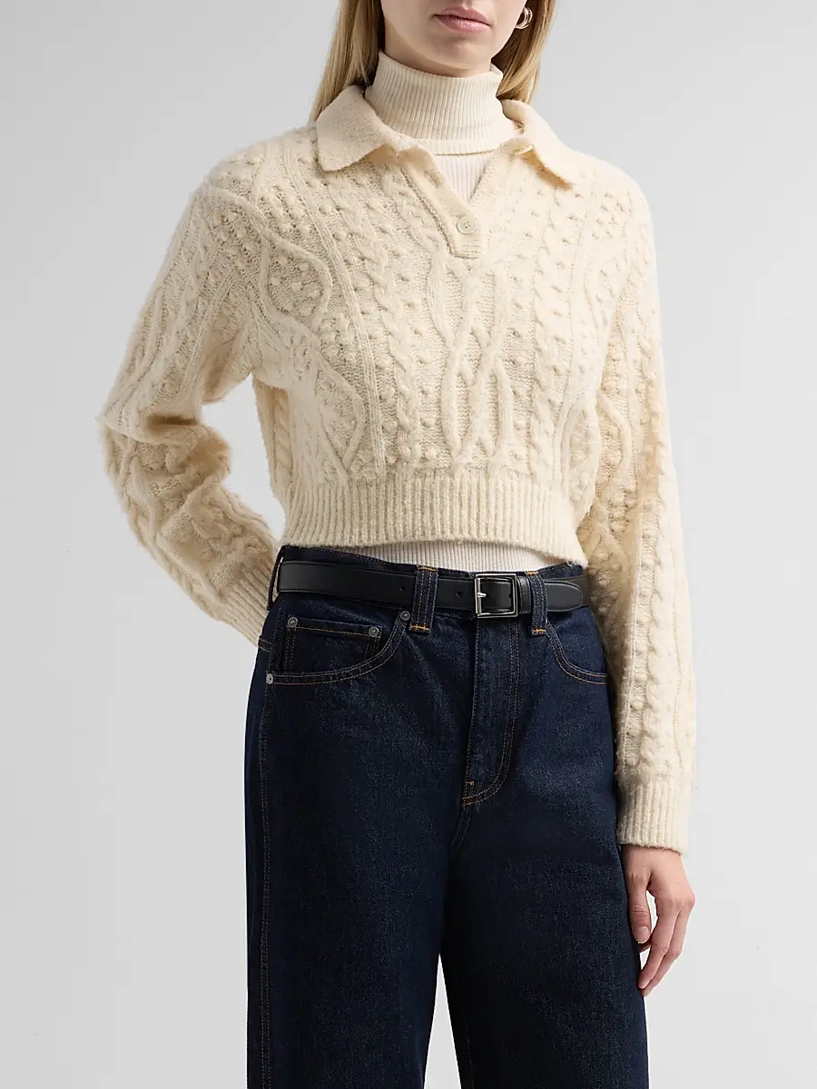 Toccin Women's Lisa Wool-Blend Cableknit Polo Sweater | Thumbnail 4 Toccin Women's Lisa Wool-Blend Cableknit Polo Sweater | Thumbnail 4