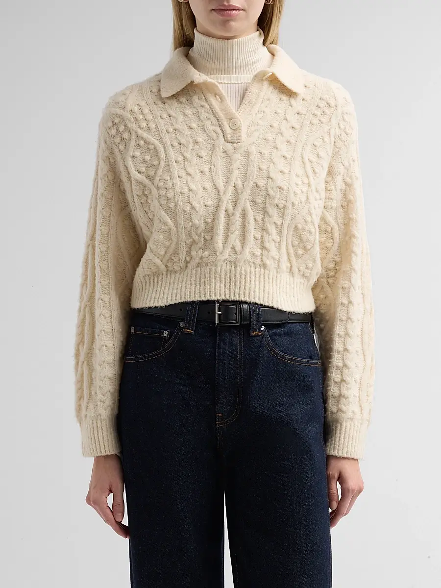 Toccin Women's Lisa Wool-Blend Cableknit Polo Sweater | Thumbnail 5 Toccin Women's Lisa Wool-Blend Cableknit Polo Sweater | Thumbnail 5