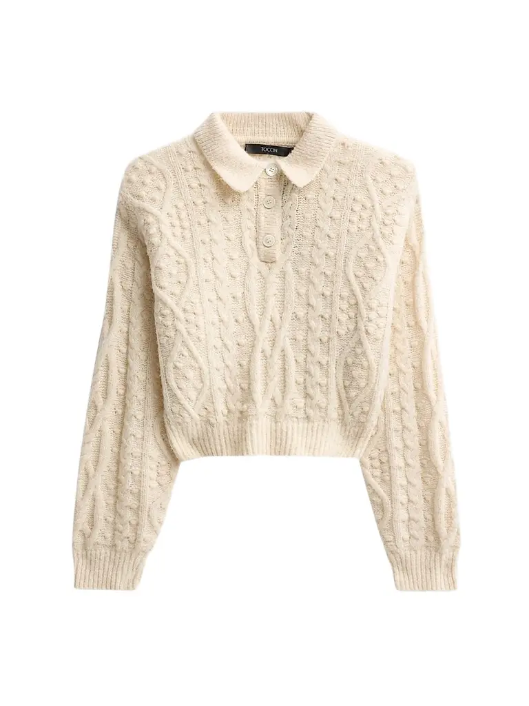 Toccin Women's Lisa Wool-Blend Cableknit Polo Sweater