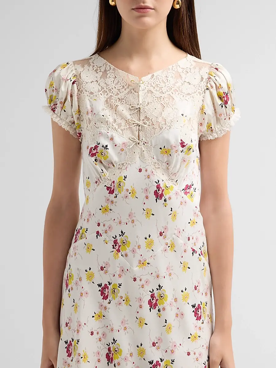 DÔEN Women's Elisaria Lace & Floral Silk Dress | Thumbnail 5