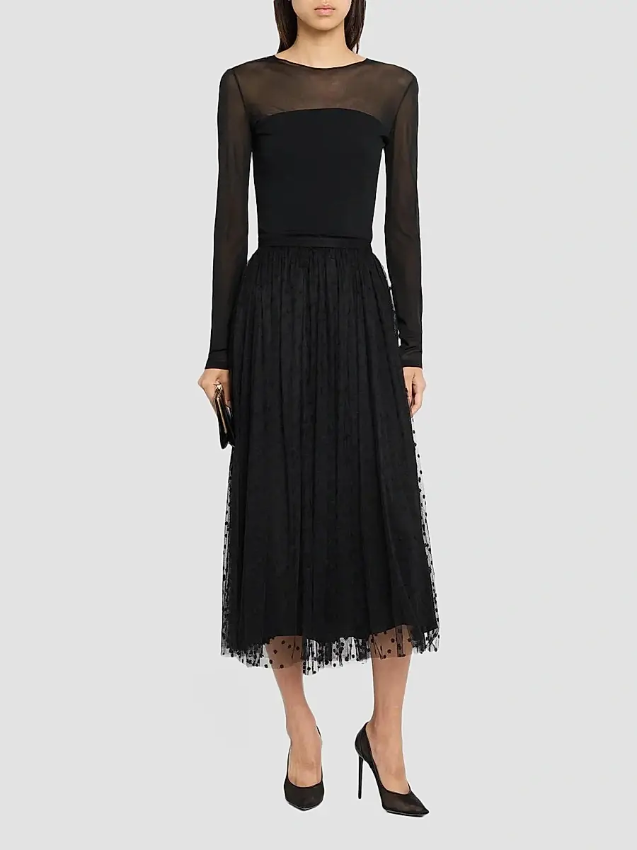 Alberta Ferretti Women's Tulle Texture Midi Skirt | Thumbnail 2 Alberta Ferretti Women's Tulle Texture Midi Skirt | Thumbnail 2
