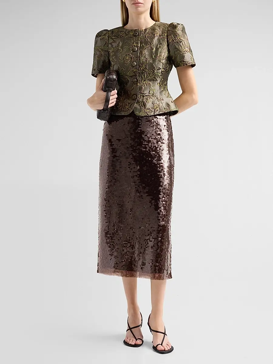 TANYA TAYLOR Women's Jessa Botanical Metallic Jacquard Top | Thumbnail 2