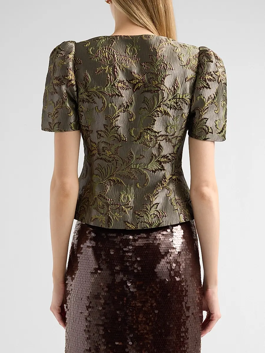 TANYA TAYLOR Women's Jessa Botanical Metallic Jacquard Top | Thumbnail 3