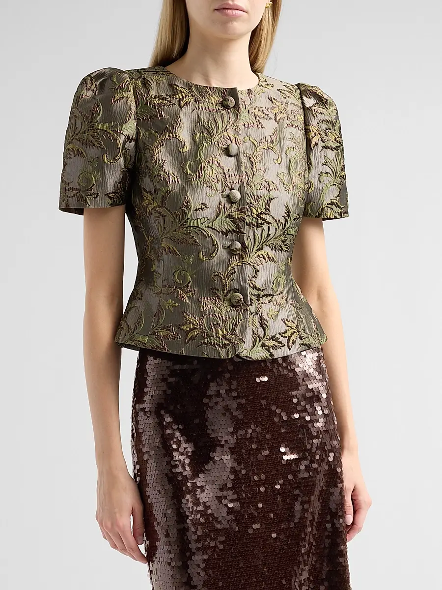 TANYA TAYLOR Women's Jessa Botanical Metallic Jacquard Top | Thumbnail 4