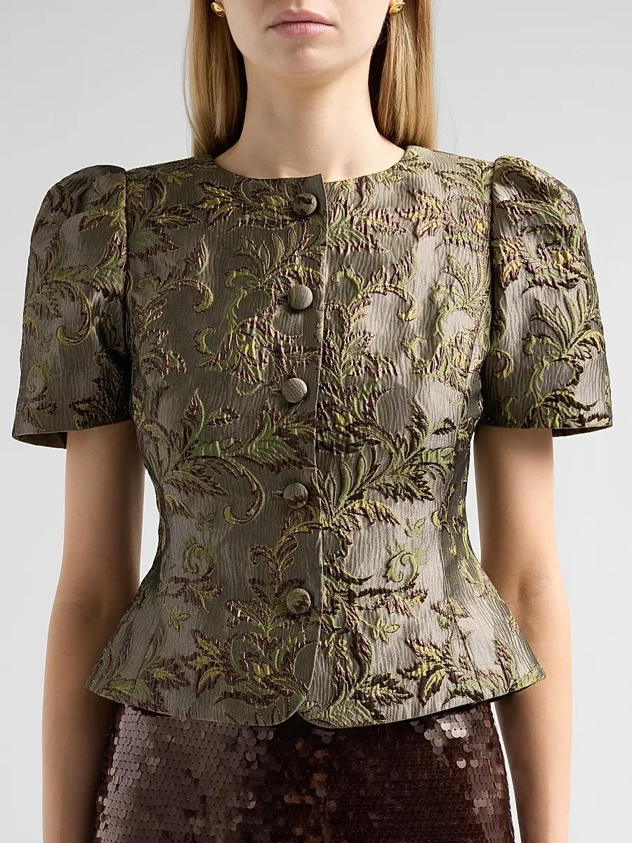 TANYA TAYLOR Women's Jessa Botanical Metallic Jacquard Top | Thumbnail 5