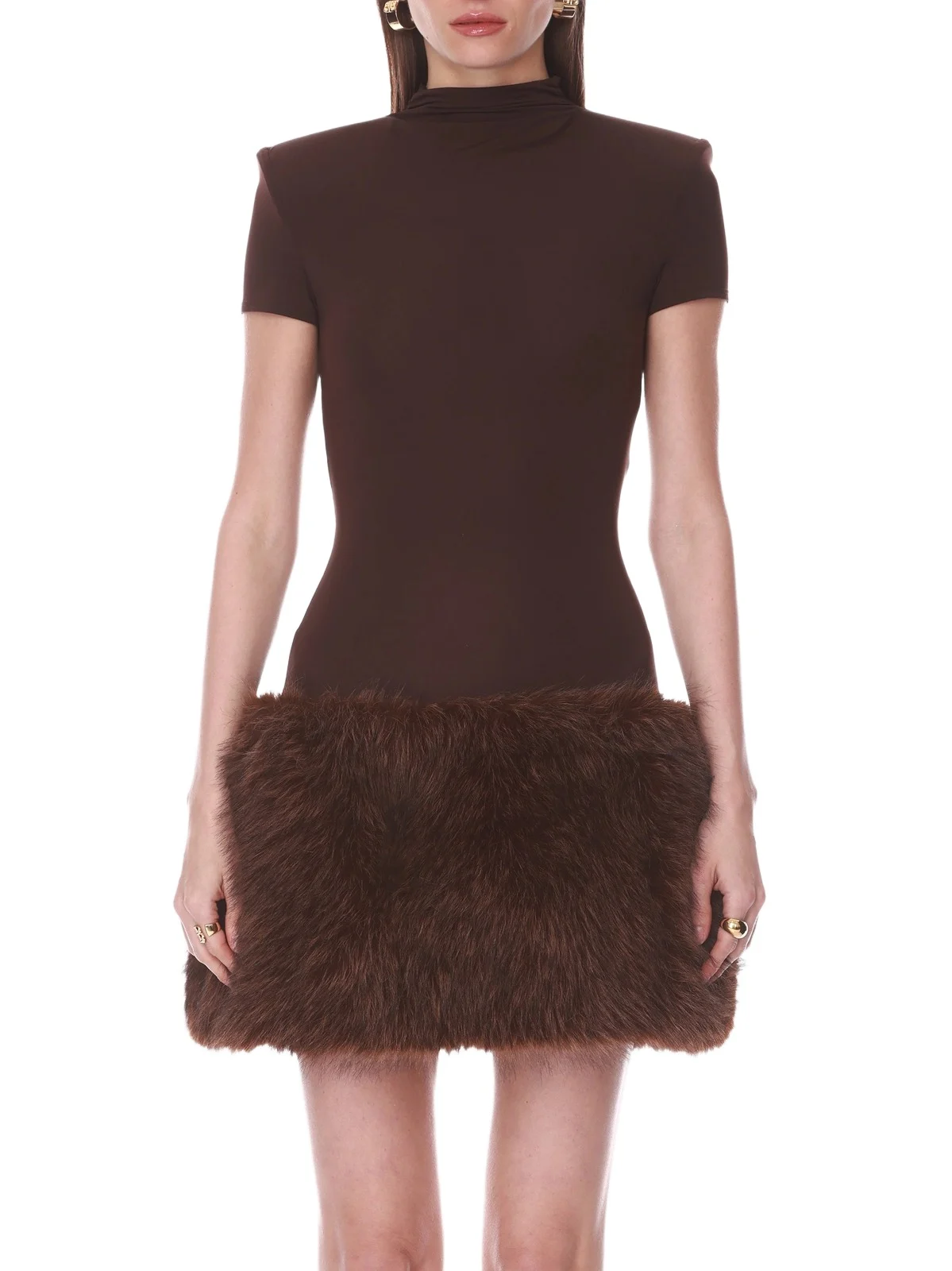 Women's Faux-Fur Trim Mini Dress Women's Faux-Fur Trim Mini Dress