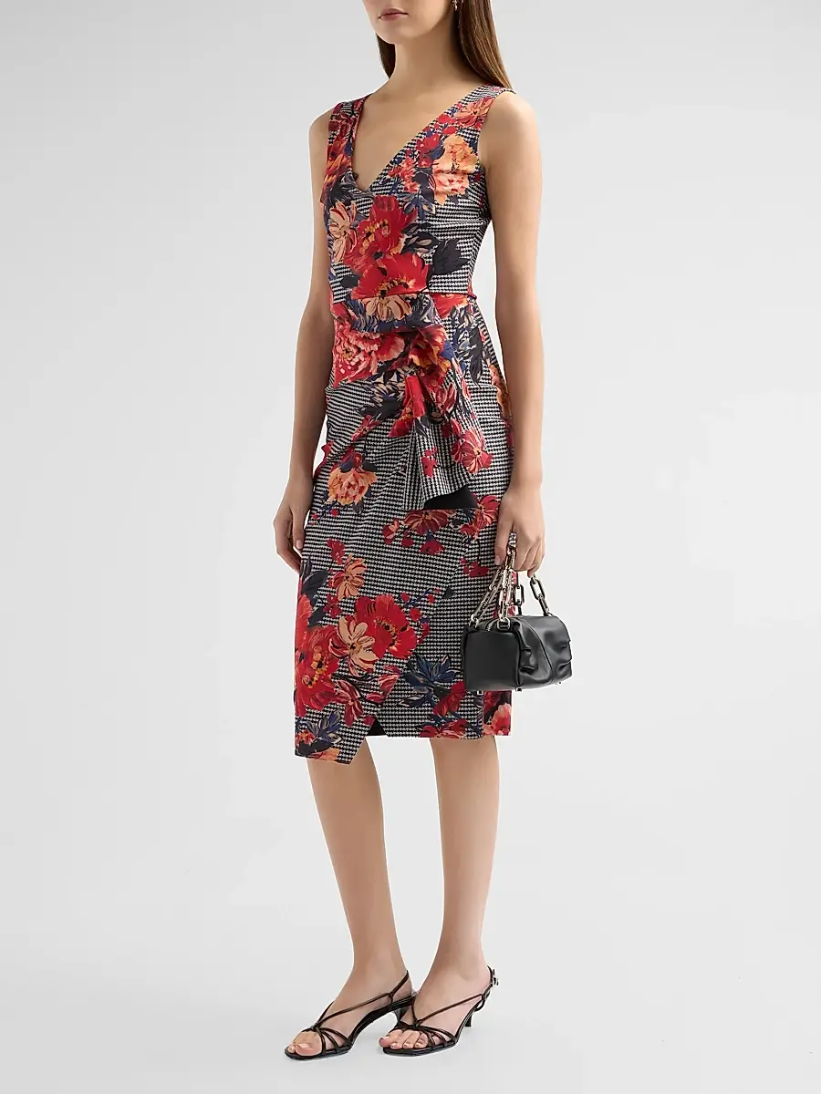 Chiara Boni La Petite Robe Women's Ayang Floral Houndstooth Dress | Thumbnail 4 Chiara Boni La Petite Robe Women's Ayang Floral Houndstooth Dress | Thumbnail 4