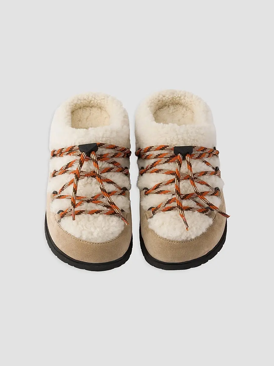 Prada Women's Suede and Shearling Mules - Beige Khaki | Thumbnail 2 Prada Women's Suede and Shearling Mules - Beige Khaki | Thumbnail 2