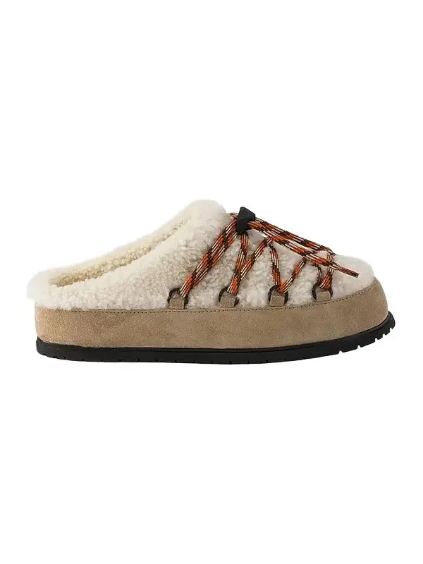 Prada Women's Suede and Shearling Mules - Beige Khaki