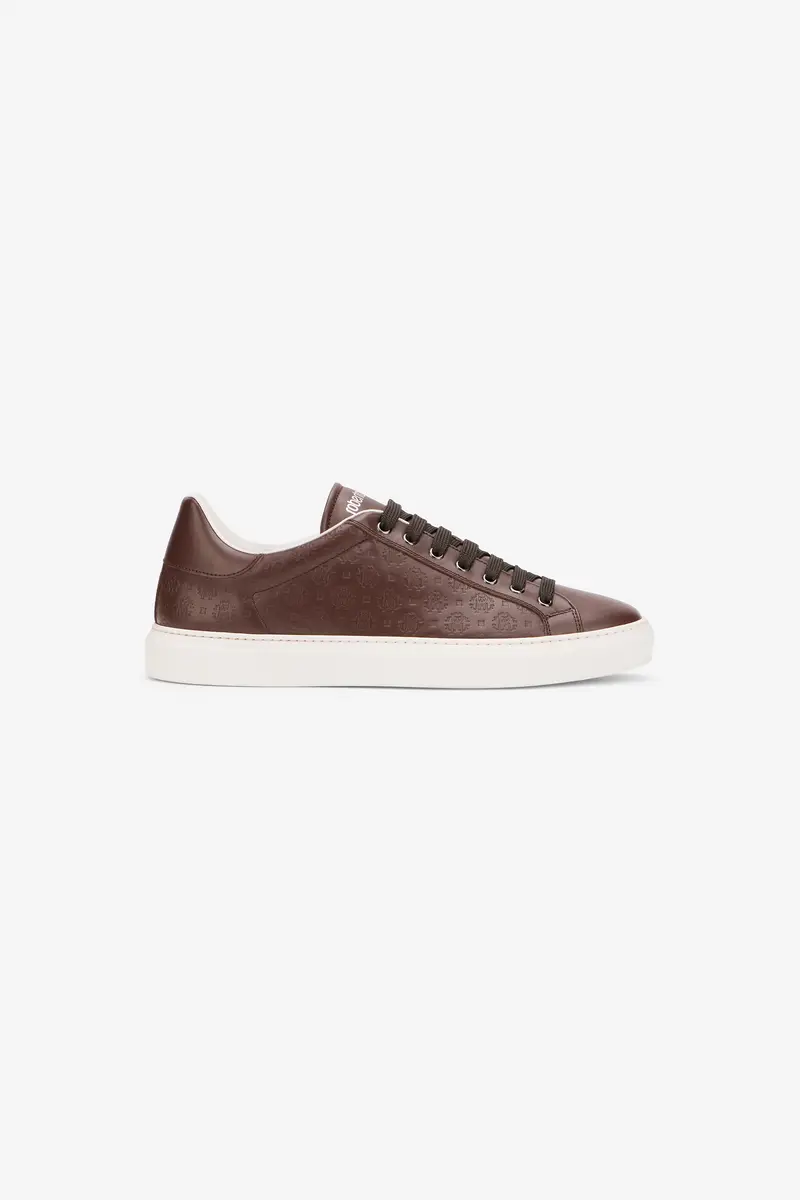 Roberto Cavalli Brown Leather Sneakers with Monogram Pattern | Thumbnail 2 Roberto Cavalli Brown Leather Sneakers with Monogram Pattern | Thumbnail 2