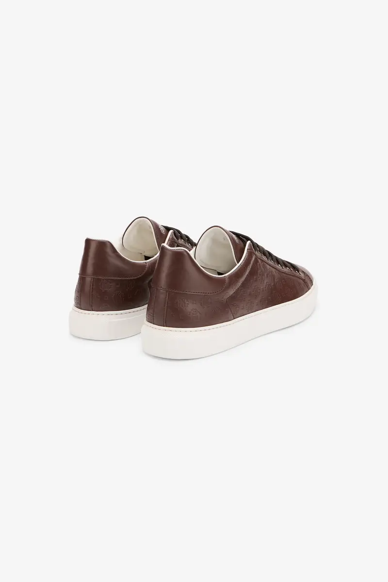 Roberto Cavalli Brown Leather Sneakers with Monogram Pattern | Thumbnail 3 Roberto Cavalli Brown Leather Sneakers with Monogram Pattern | Thumbnail 3