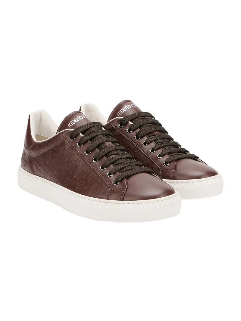 Brown Leather Sneakers with Monogram Pattern Brown Leather Sneakers with Monogram Pattern