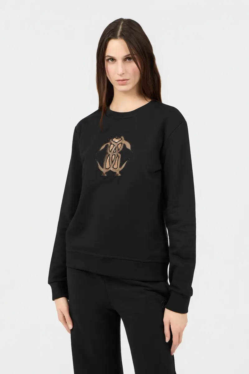 Roberto Cavalli Black Sweatshirt with Cut-Out Embroidered Logo | Thumbnail 2 Roberto Cavalli Black Sweatshirt with Cut-Out Embroidered Logo | Thumbnail 2