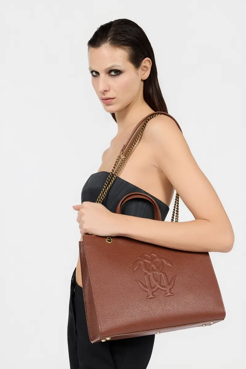 Roberto Cavalli Brown Leather Monogram RC Shoulder Bag | Thumbnail 2 Roberto Cavalli Brown Leather Monogram RC Shoulder Bag | Thumbnail 2