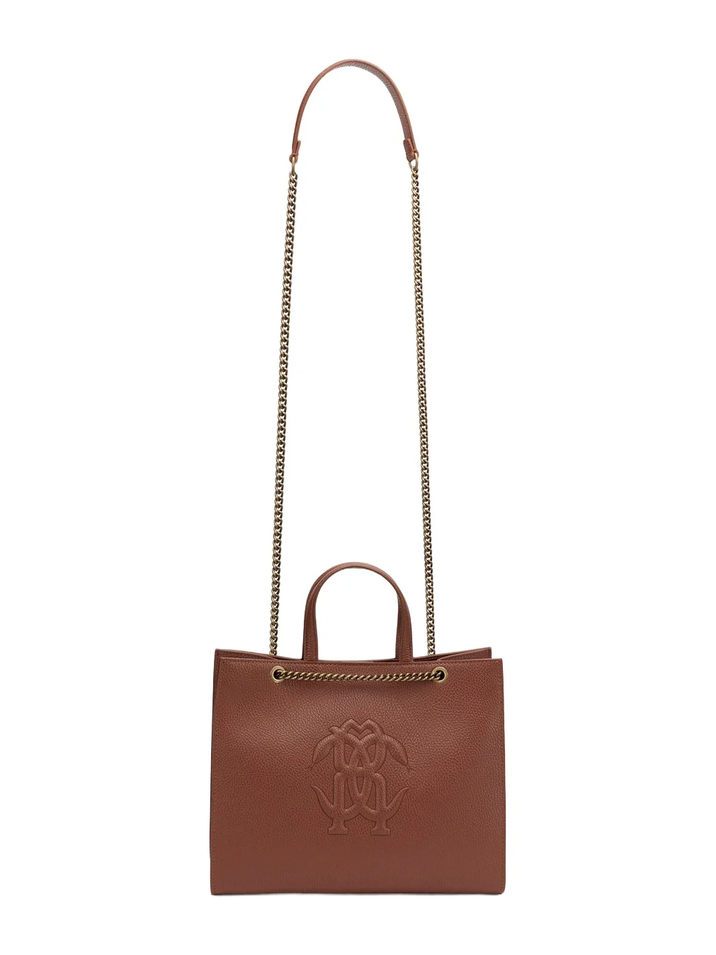 Roberto Cavalli Brown Leather Monogram RC Shoulder Bag