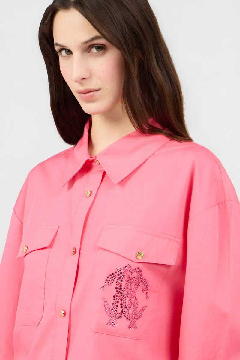 Roberto Cavalli Pink Shirt with Rhinestone Jewel Logo | Thumbnail 4 Roberto Cavalli Pink Shirt with Rhinestone Jewel Logo | Thumbnail 4