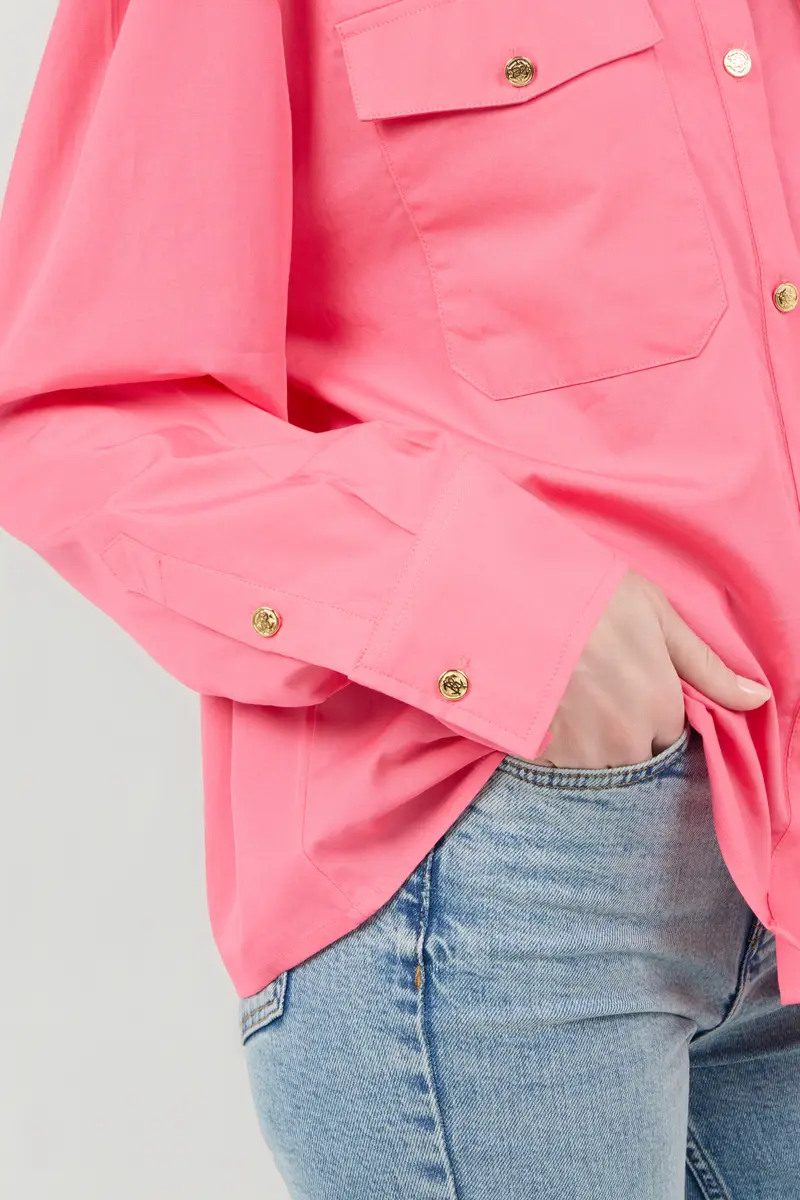 Roberto Cavalli Pink Shirt with Rhinestone Jewel Logo | Thumbnail 5 Roberto Cavalli Pink Shirt with Rhinestone Jewel Logo | Thumbnail 5