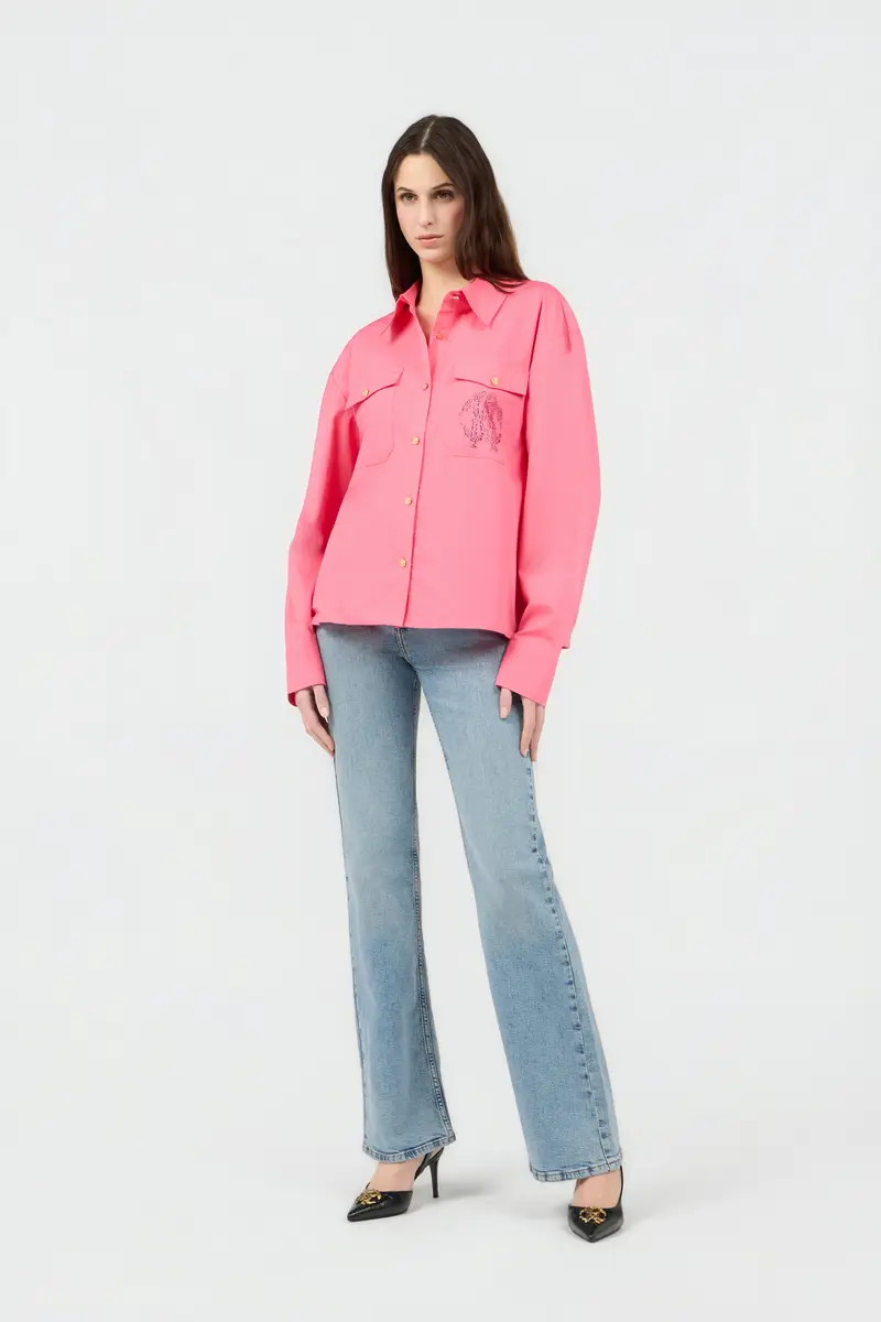 Roberto Cavalli Pink Shirt with Rhinestone Jewel Logo | Thumbnail 6 Roberto Cavalli Pink Shirt with Rhinestone Jewel Logo | Thumbnail 6
