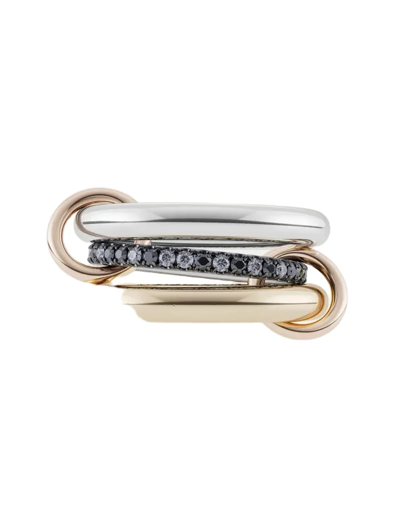 Libra 18k Gold and Silver 3-Link Ring with Micropave Diamonds Libra 18k Gold and Silver 3-Link Ring with Micropave Diamonds
