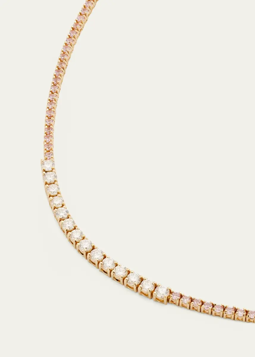 Jennifer Meyer Small 4-Prong Pink Sapphire Tennis Necklace with Diamond Accents in Yellow Gold | Thumbnail 3 Jennifer Meyer Small 4-Prong Pink Sapphire Tennis Necklace with Diamond Accents in Yellow Gold | Thumbnail 3