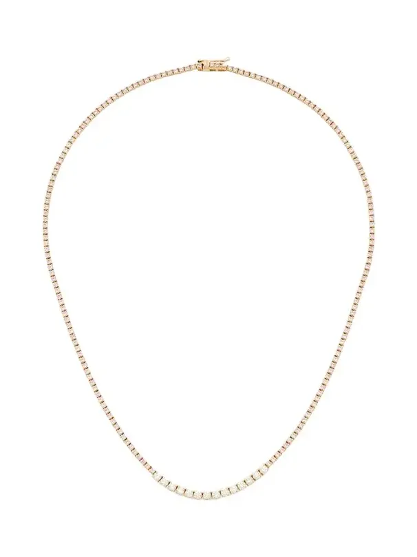 Small 4-Prong Pink Sapphire Tennis Necklace with Diamond Accents in Yellow Gold