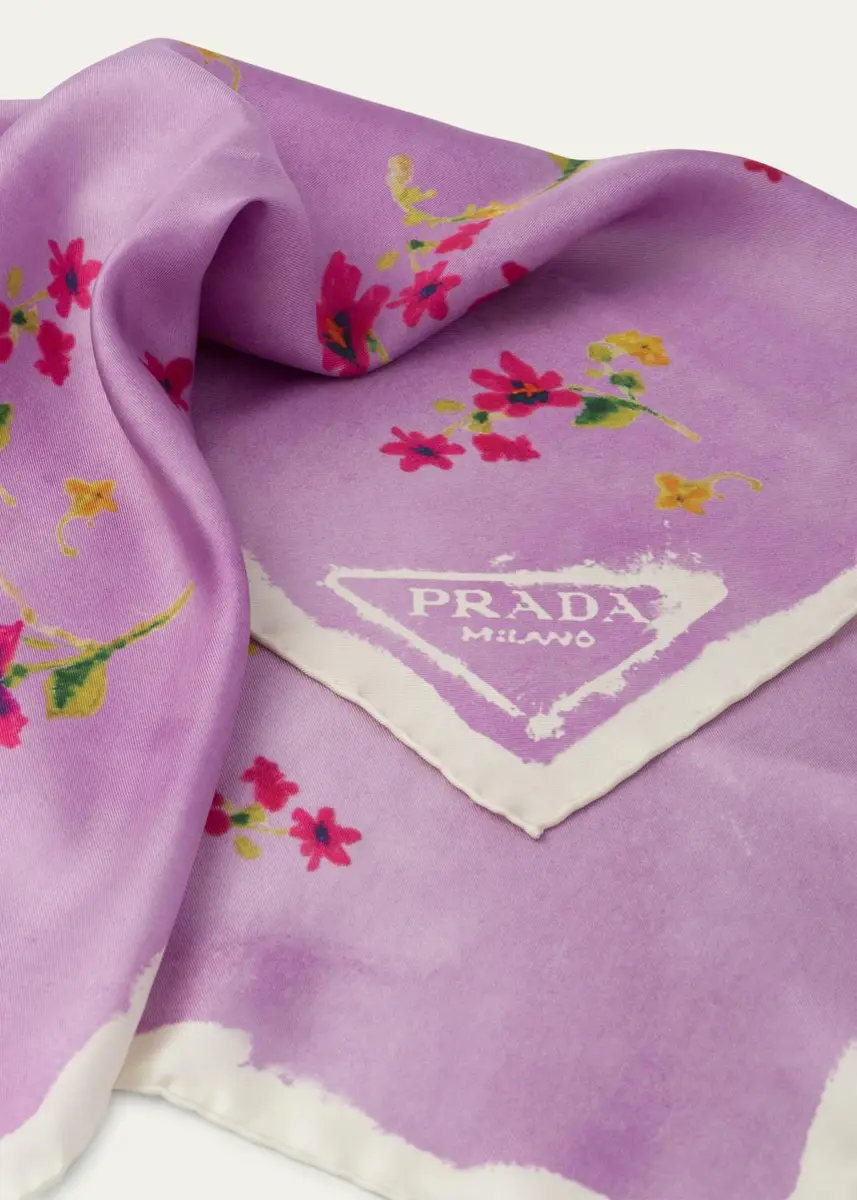 Prada Flower-Print Silk Twill Scarf | Thumbnail 2 Prada Flower-Print Silk Twill Scarf | Thumbnail 2