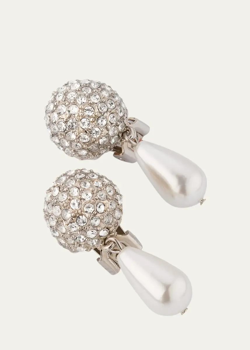 Oscar de la Renta Crystal & Pearl Drop Clip-On Earrings | Thumbnail 3