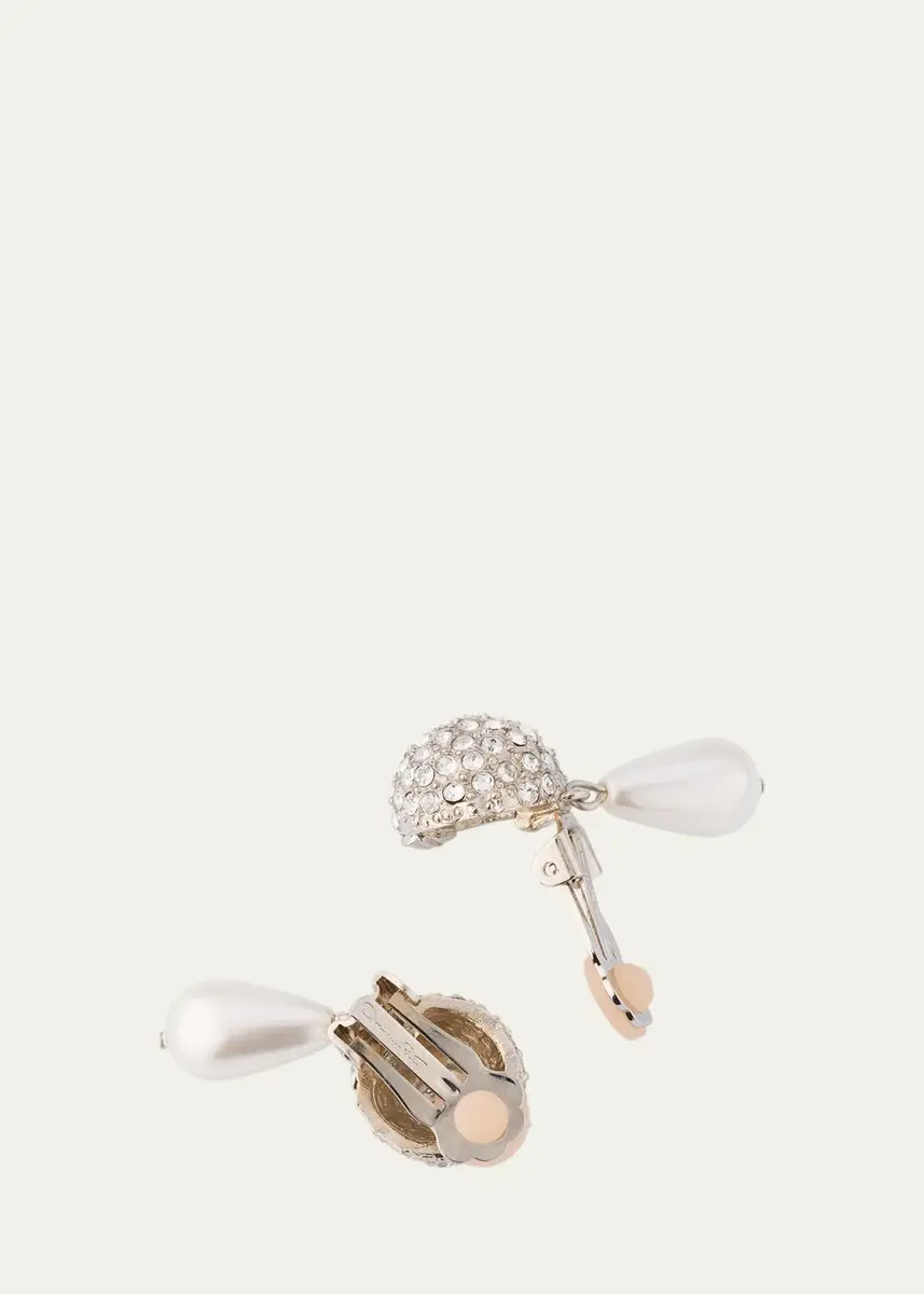 Oscar de la Renta Crystal & Pearl Drop Clip-On Earrings | Thumbnail 4