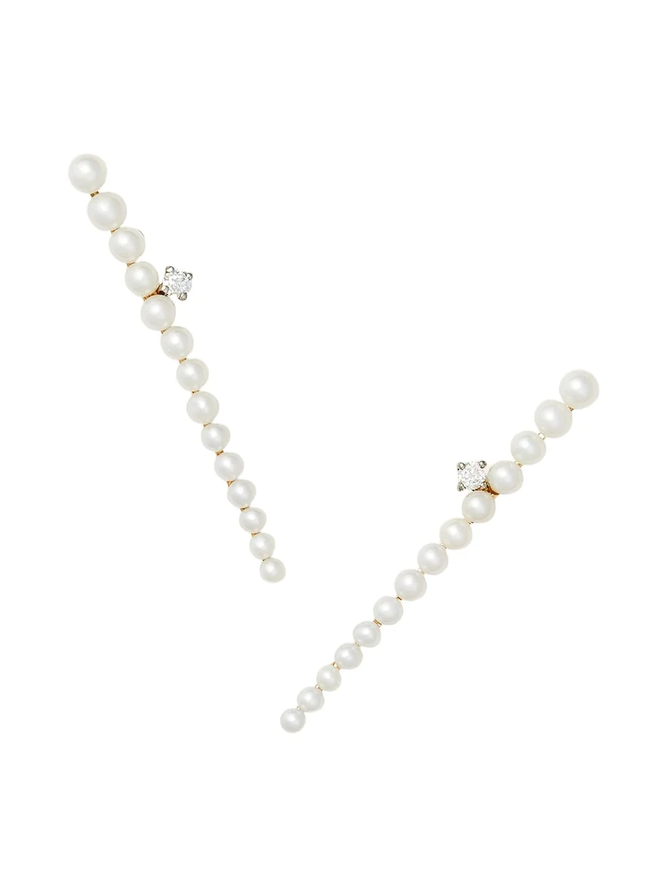 ATLAS LOVE Swan Diamond Multi Pearl Wave Earrings
