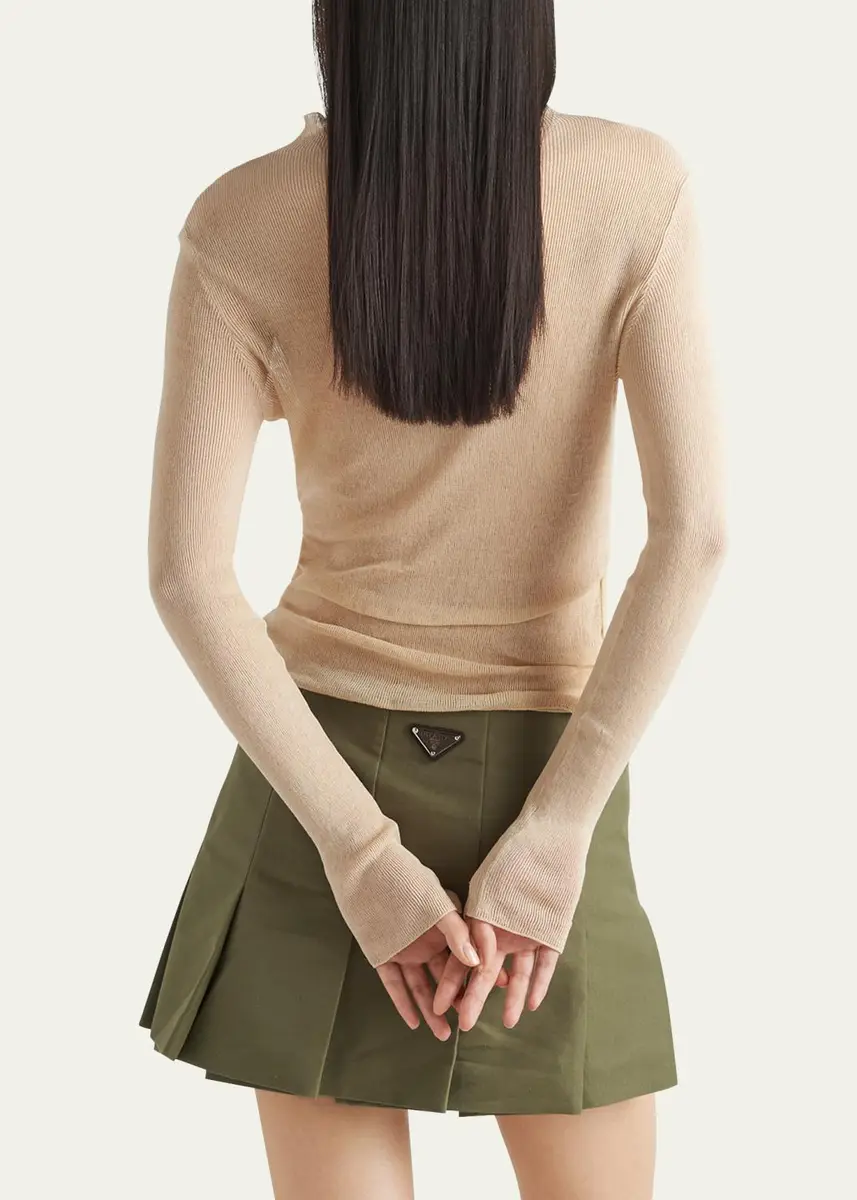 Prada Superfine Cotton Knit Mock-Neck Top | Thumbnail 3