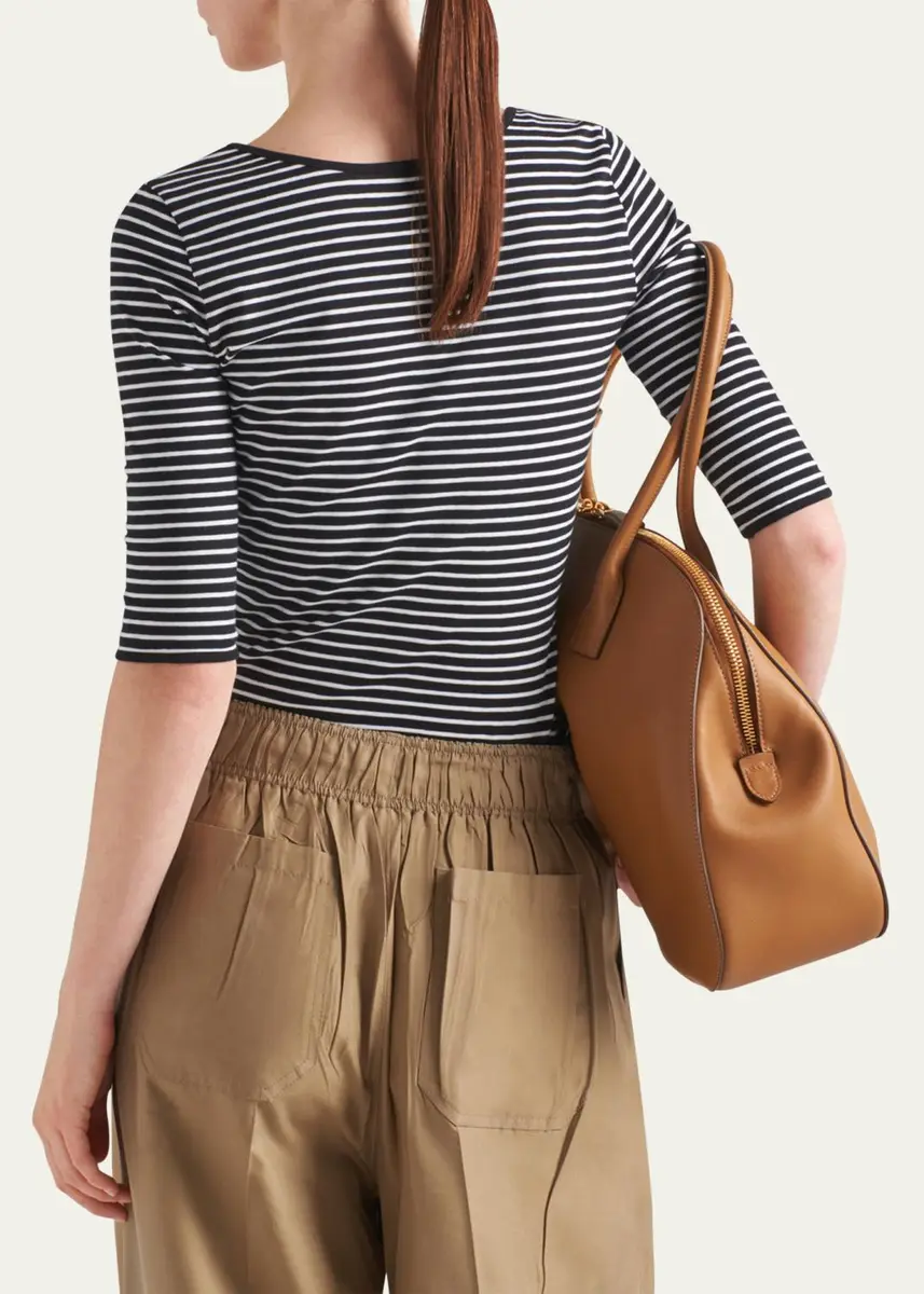 Prada Stripe Three-Quarter Sleeve Jersey Top | Thumbnail 3 Prada Stripe Three-Quarter Sleeve Jersey Top | Thumbnail 3