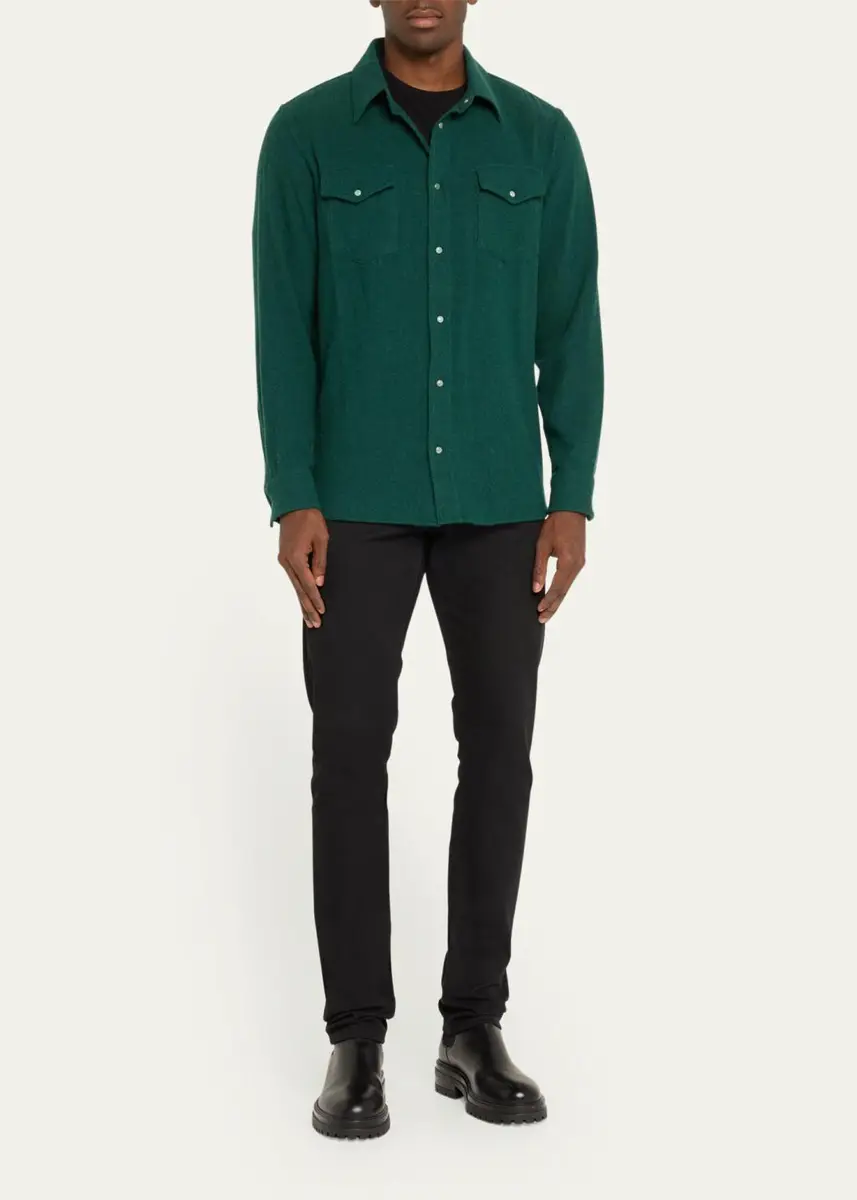 God’s True Cashmere Men's Cashmere Gauze Shirt with Emerald Snaps | Thumbnail 2