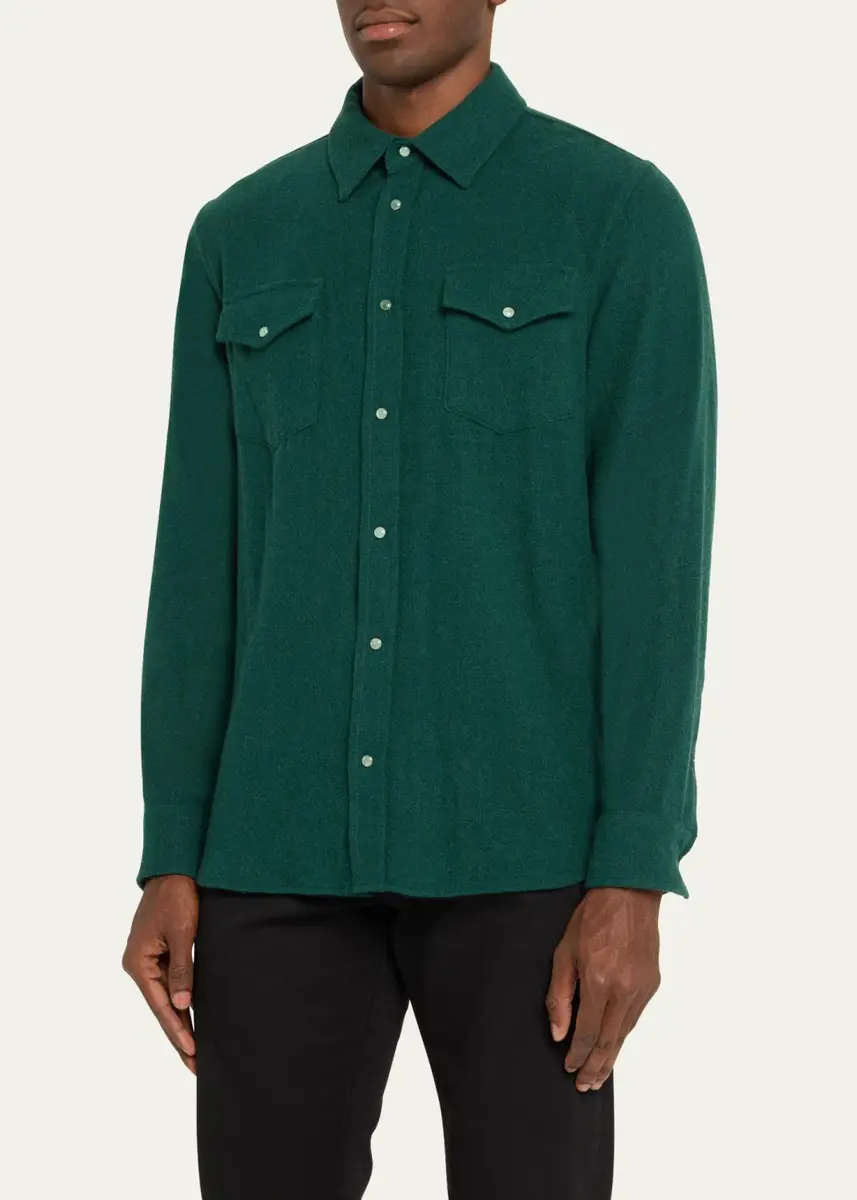 God’s True Cashmere Men's Cashmere Gauze Shirt with Emerald Snaps | Thumbnail 4