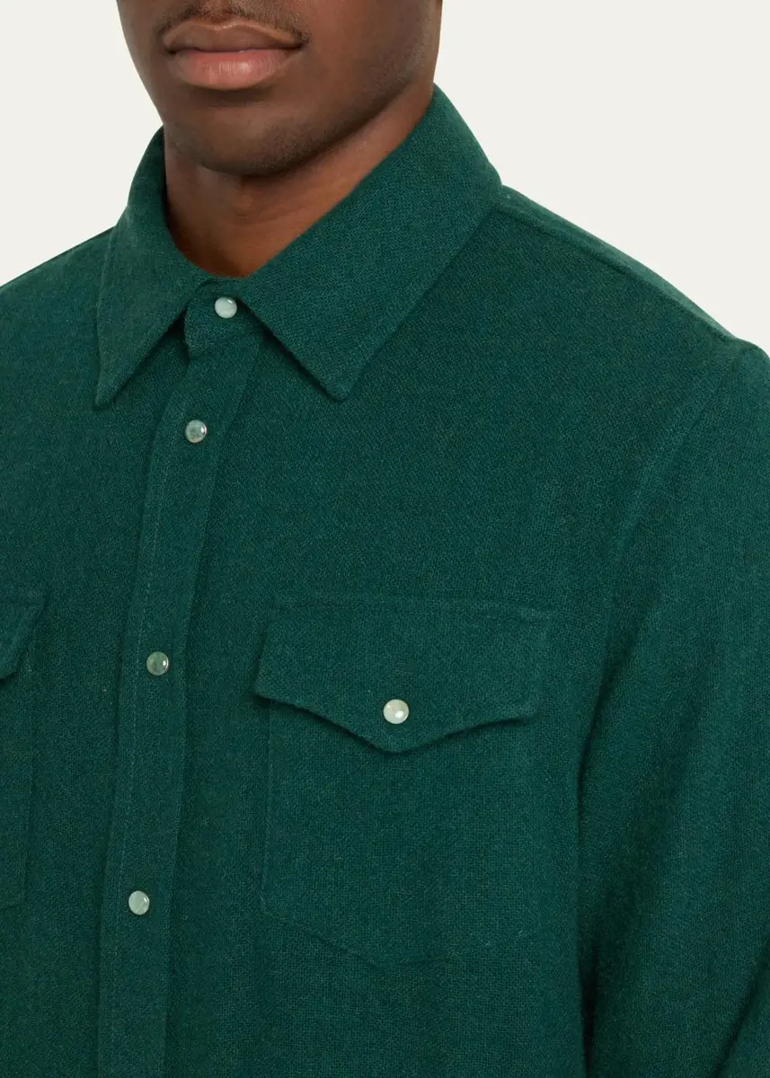 God’s True Cashmere Men's Cashmere Gauze Shirt with Emerald Snaps | Thumbnail 5
