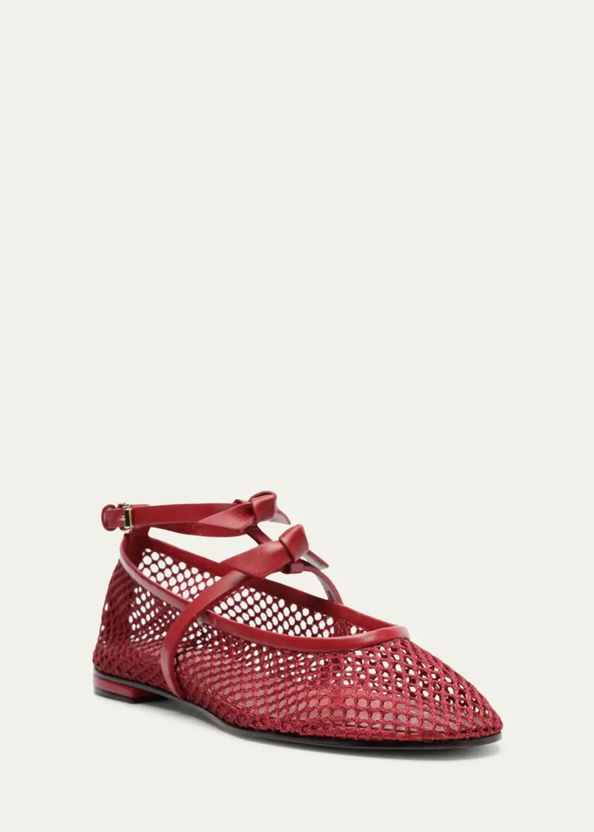 Alexandre Birman Slim Clarita Bow-Strap Fishnet Ballerina Flats | Thumbnail 2 Alexandre Birman Slim Clarita Bow-Strap Fishnet Ballerina Flats | Thumbnail 2