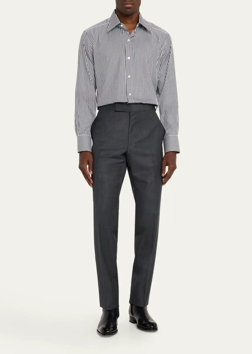 Tom Ford Men's Wool Sharkskin Flat-Front Pants | Thumbnail 2 Tom Ford Men's Wool Sharkskin Flat-Front Pants | Thumbnail 2