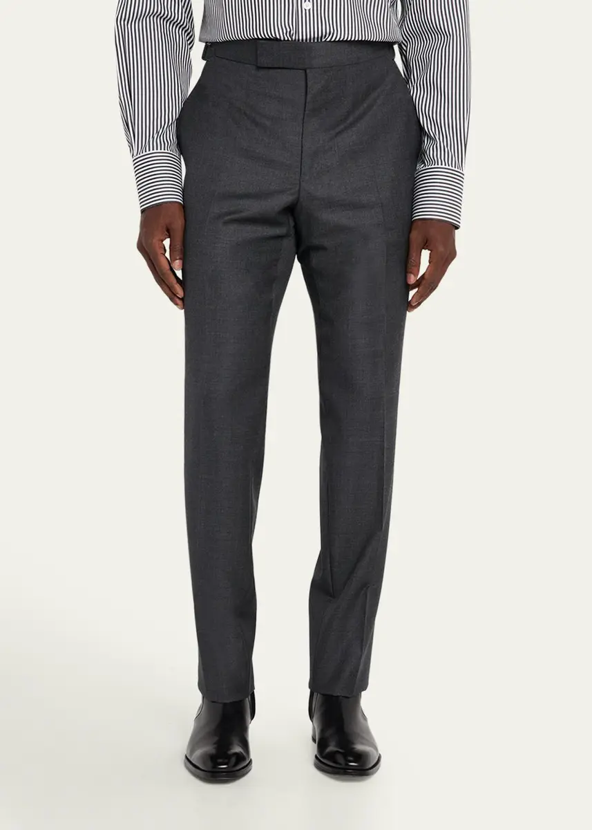 Tom Ford Men's Wool Sharkskin Flat-Front Pants | Thumbnail 4 Tom Ford Men's Wool Sharkskin Flat-Front Pants | Thumbnail 4