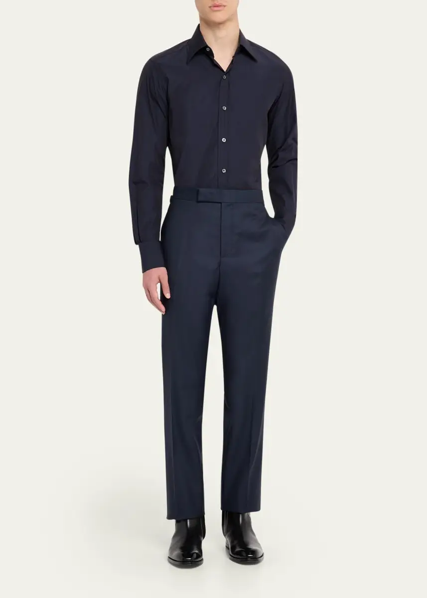 Tom Ford Men's Wool Sharkskin Flat-Front Pants | Thumbnail 6 Tom Ford Men's Wool Sharkskin Flat-Front Pants | Thumbnail 6