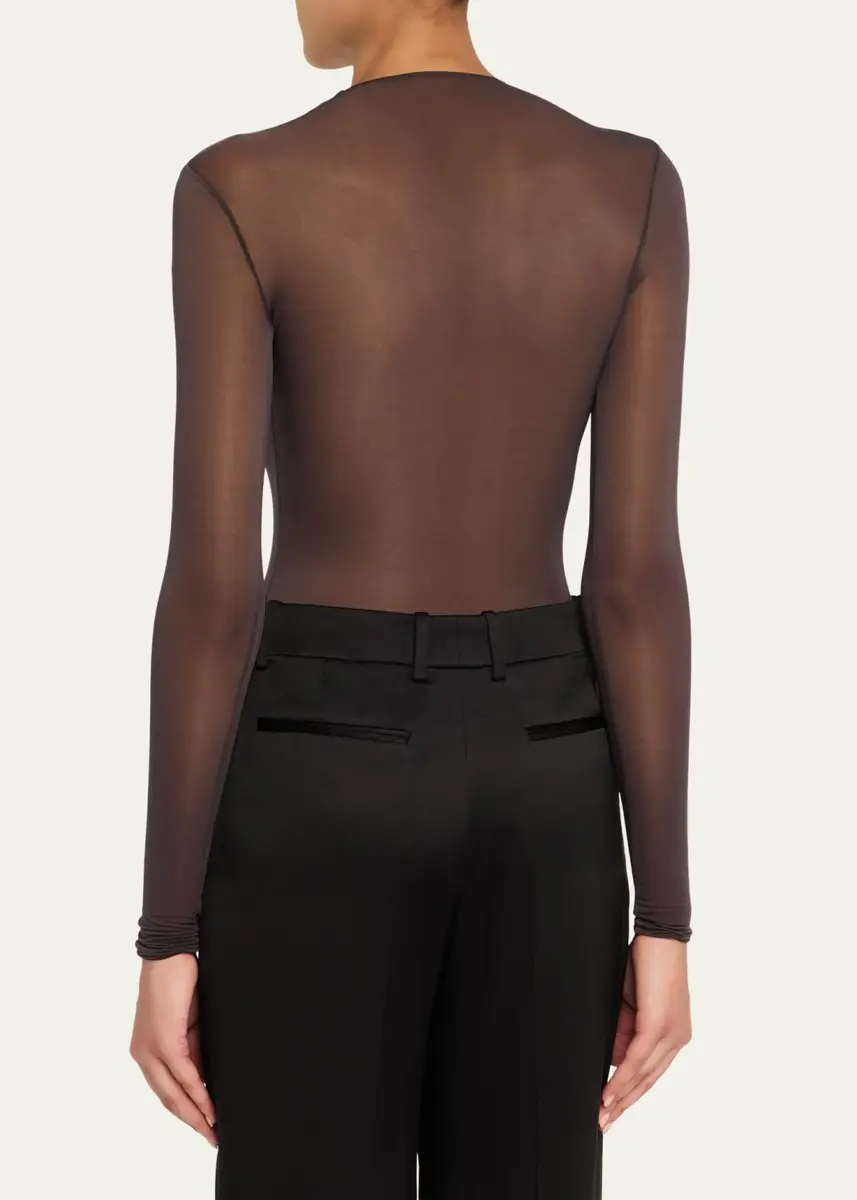 Saint Laurent Sheer Knit Long-Sleeve Bodysuit | Thumbnail 3 Saint Laurent Sheer Knit Long-Sleeve Bodysuit | Thumbnail 3