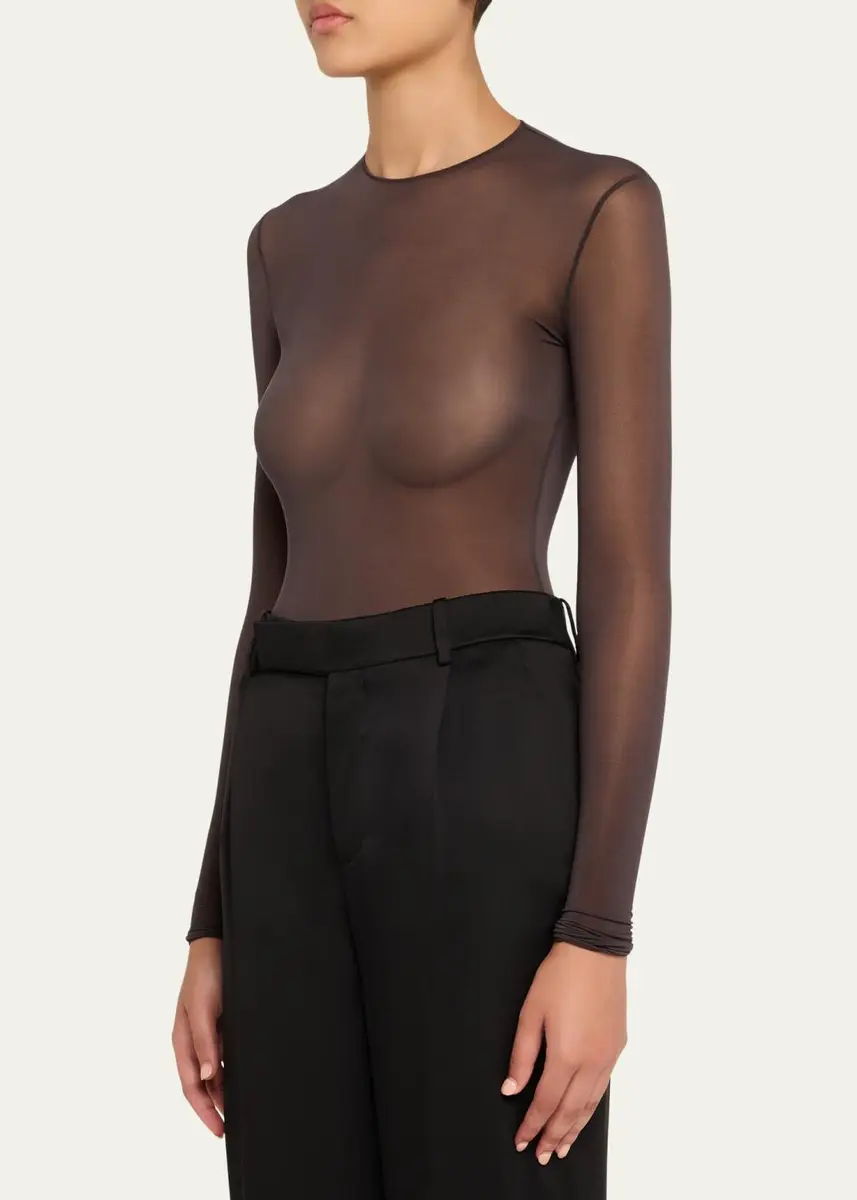Saint Laurent Sheer Knit Long-Sleeve Bodysuit | Thumbnail 4 Saint Laurent Sheer Knit Long-Sleeve Bodysuit | Thumbnail 4