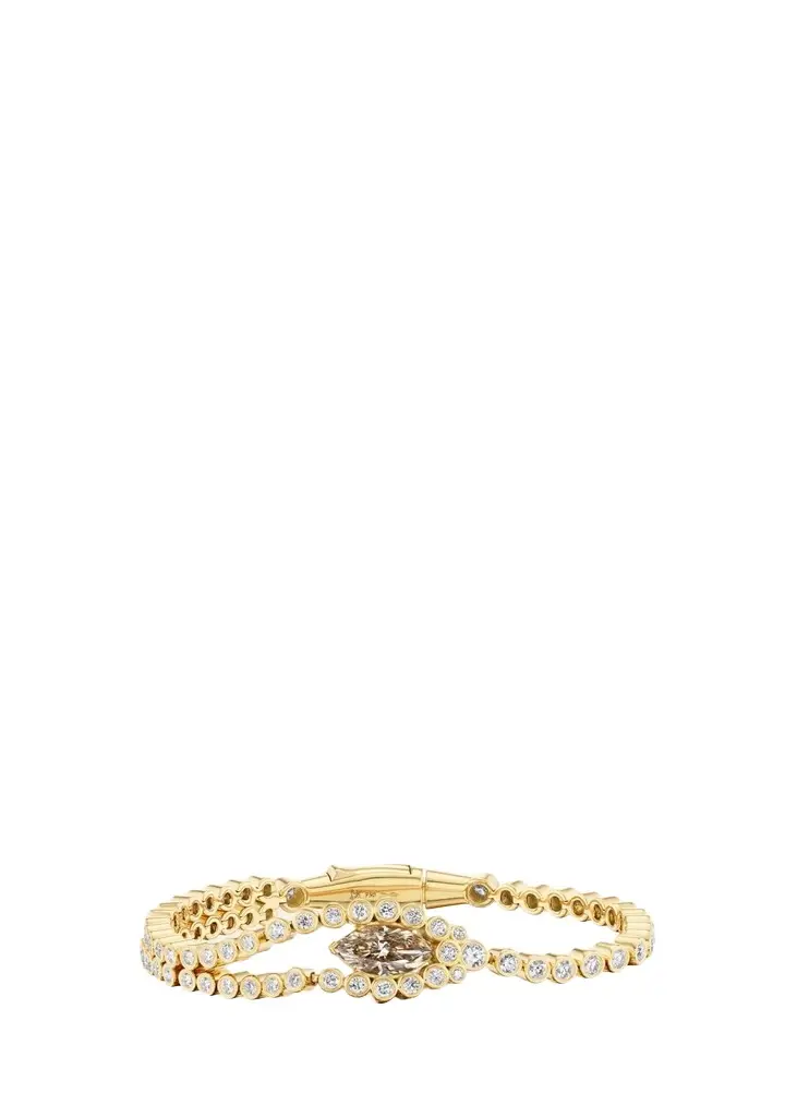 Uniform Object 18K Yellow Gold Tension Tennis Bracelet with Champagne Diamond