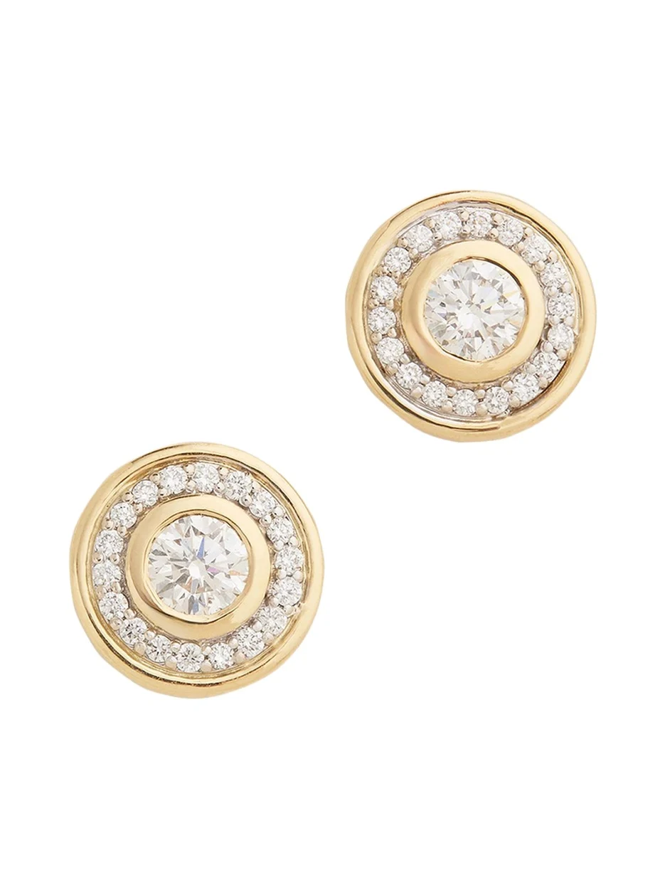 18K Yellow and White Gold Bezel Set Round Diamond Stud Earrings 18K Yellow and White Gold Bezel Set Round Diamond Stud Earrings