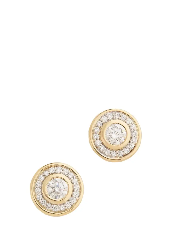 Jamie Wolf 18K Yellow and White Gold Bezel Set Round Diamond Stud Earrings