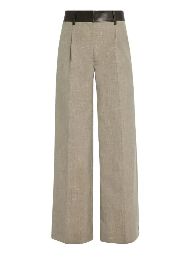 Tropical Wool Leather-Waisted Wide-Leg Trousers Tropical Wool Leather-Waisted Wide-Leg Trousers