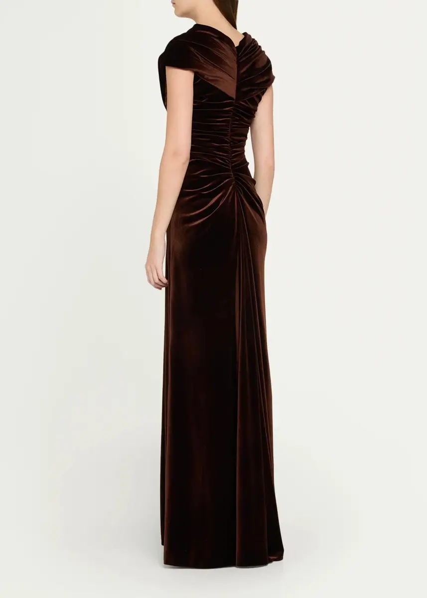 MONIQUE LHUILLIER V-Neck Gathered Stretch Velour Column Gown | Thumbnail 3 MONIQUE LHUILLIER V-Neck Gathered Stretch Velour Column Gown | Thumbnail 3